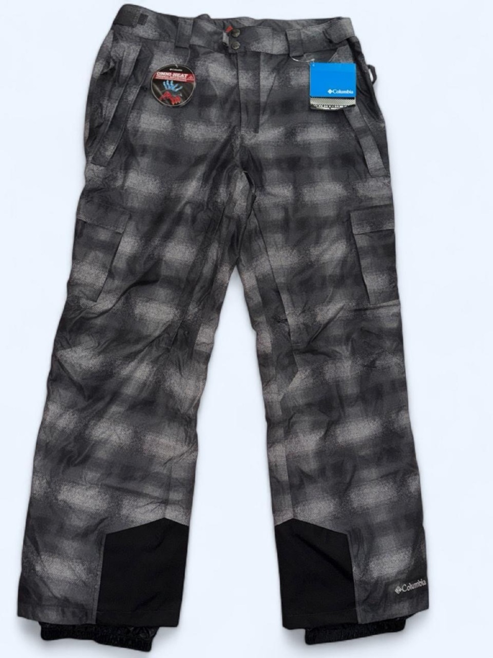 Columbia Men’s Black and Gray Plaid Cargo Snow Pants
